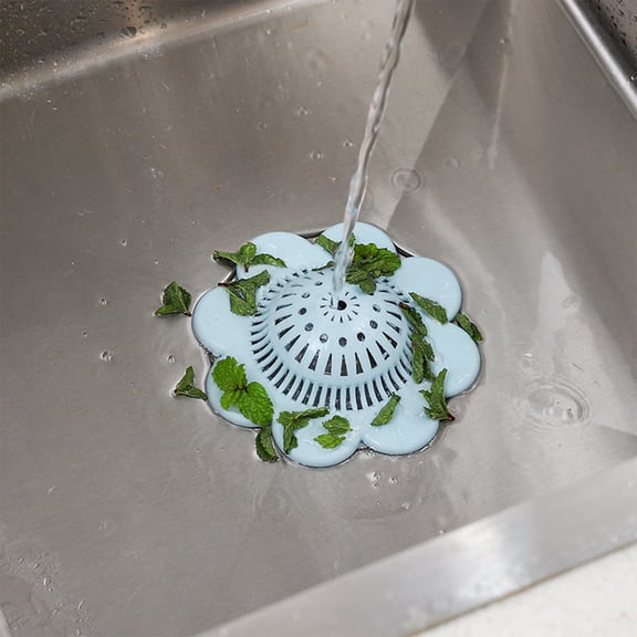 Flower Shape Sink Drain Protector, Wenini Reusable Plastic Hair Catcher Strainer Snare 5.12x5.12in, Anti-Clogging Sewer Filter for Kitchen Bathroom Sink Tub with Easy Clean Design, Light Blue