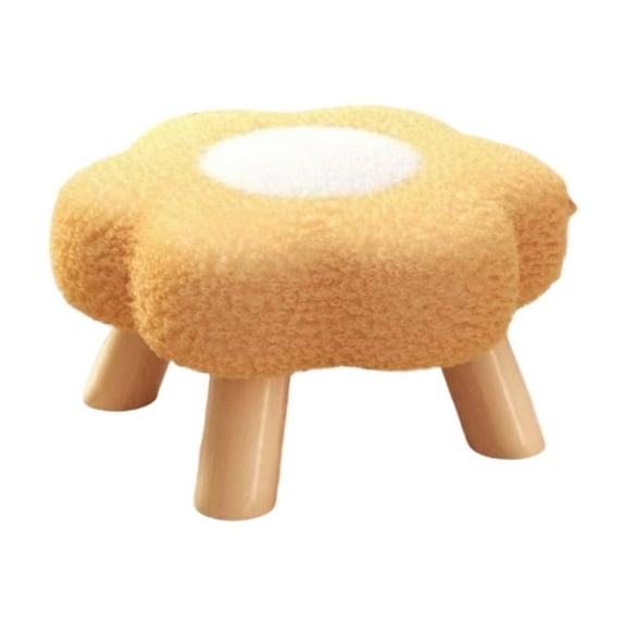 Flower Shape Small Round Stool, Mushroom Design Floor Seating with Solid Wood Frame, Soft Lamb Fleece Cushion for Living Room Bedroom, Multiple Color Options