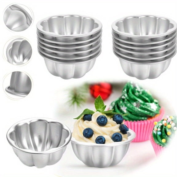 Flower Shape Tart Molds 12 Pack, Aluminum Alloy Reusable Baking Cups, Non-Stick Egg Tart & Pudding Pans for Professional & Home Baking