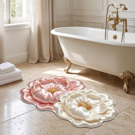 Flower Shaped Area Rug, Soft 3D Floral Non-Slip Floor Mat for Bedroom & Living Room