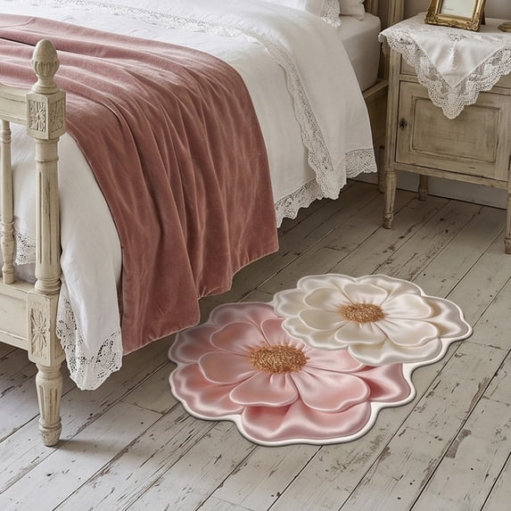 Flower Shaped Area Rug, Soft 3D Floral Non-Slip Floor Mat for Bedroom & Living Room