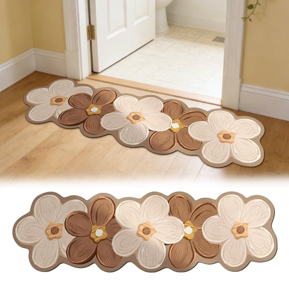 Flower Shaped Bath Rug, Non-Slip Water Absorbent Bathroom Mat, Super Cute Machine Washable Bathroom Rug, Small Round Floral Soft and Fluffy Bath Mat,