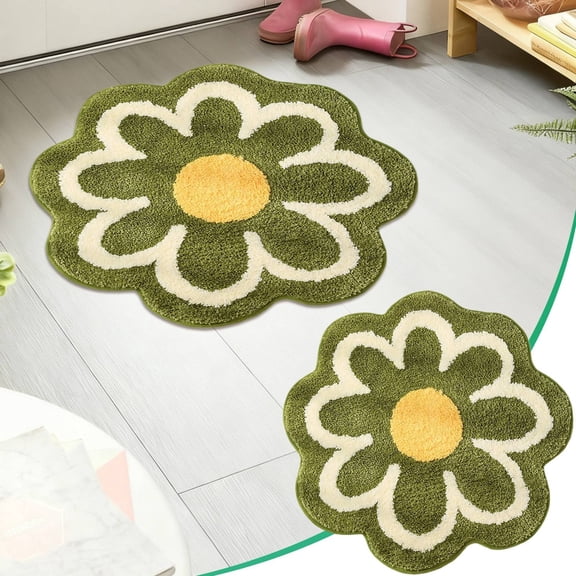 Flower Shaped Bath Rugs, Plush Floral Bathroom Mats, Small Round Floral Rugs Decor, Cute Machine Washable Bathroom Rug, Essential for Bathrooms, Sinks, Home Decoration & Safety Use