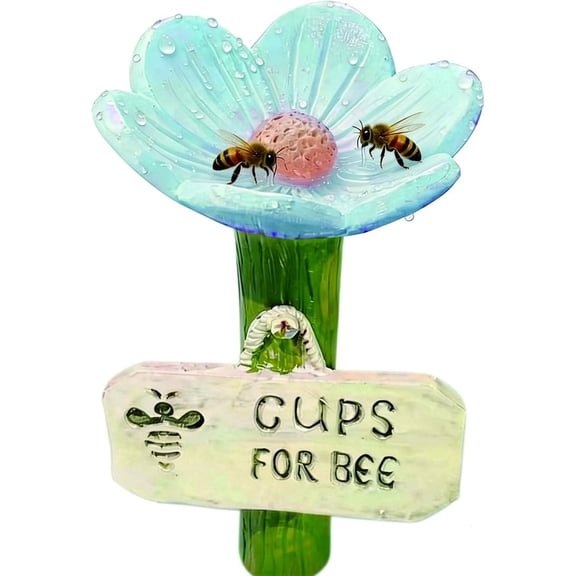 Flower Shaped Bee Watering Station, Handmade Resin Bee Feeder Cup with Hanging Sign, Outdoor Butterfly Feeder for Garden, Insect Drinking Dish for Bee Waterer(Green)