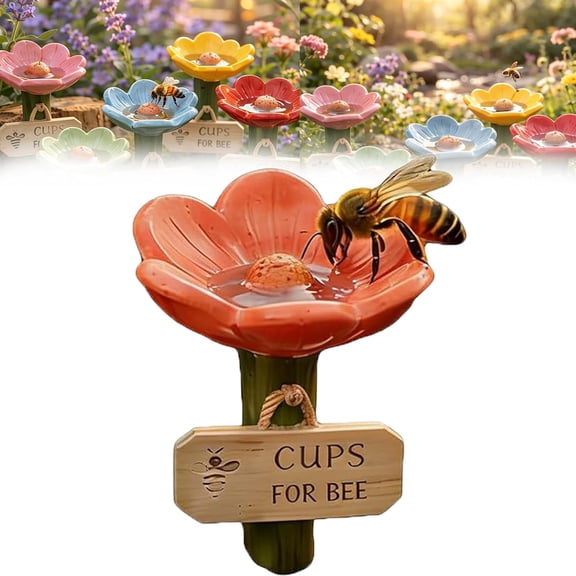 Flower Bee Watering Station with Stake, Outdoor Pollinator Water Bowl for Garden & Yard