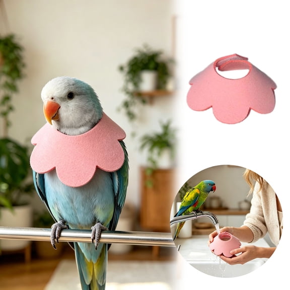 Flower-Shaped Bird Recovery Collar, Anti-Biting EVA Neck Guard for Parrots & Lovebirds, Lightweight Post-Surgery Protective Cone(Light Pink-L)