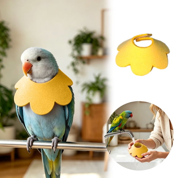 Flower-Shaped Bird Recovery Collar, Anti-Biting EVA Neck Guard for Parrots & Lovebirds, Lightweight Post-Surgery Protective Cone(Yelow-M)