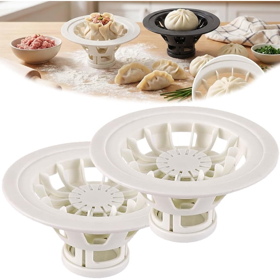 Flower Shaped Bun & Dumpling Machine, Bun Maker Machine, 7.1" Dumpling Momo Maker Mold Plastic Kitchen Gadget Tool (2 PCS White)