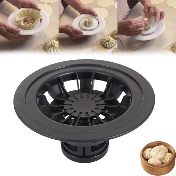 Flower Shaped Bun and Dumpling Machine, Quick Made Pastry Pie Steam Bun Mold, Plastic Baozi Maker for Beginners, Easy to Use Clean (Black), normal