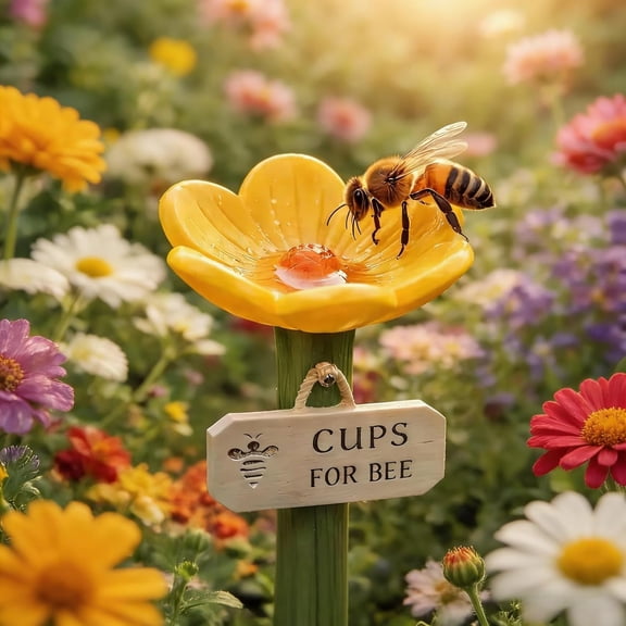 Flower-Shaped Ceramic Bee Watering Station, Bath for Bees, Colorful Butterfly Hydration Spots with Flower Design, Bee Cups for Garden Yard, Lawn, Patio, Balcony (Yellow)