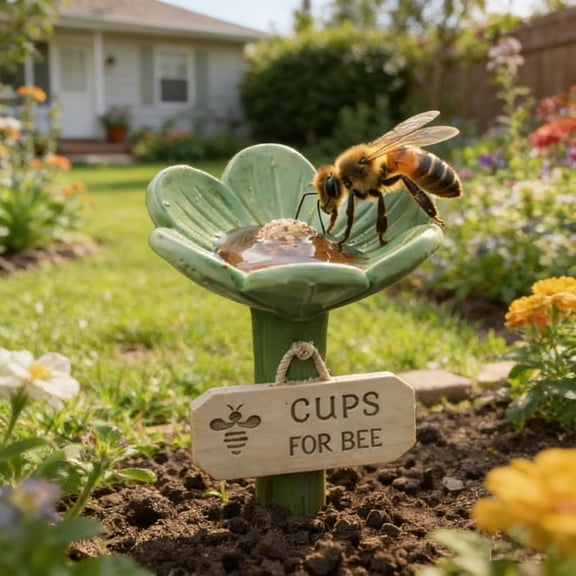 Flower-Shaped Ceramic Bee Watering Station, Flower Shaped Bee Watering Station for Garden, Shallow Pollinator Water Dish for Bees & Butterflies, Outdoor Garden Yard Decor (#3)