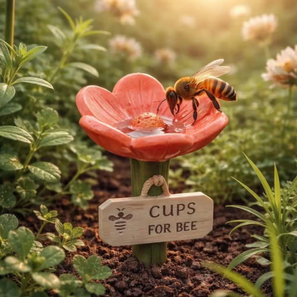 Flower-Shaped Ceramic Bee Watering Station, Hummingbird Feeder with ...
