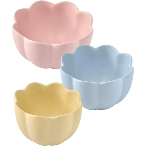 Flower Shaped Ceramic Handcrafted Mixing Bowl Set of 3, Microwave & Dishwasher Safe, for Baking, Cooking, Food Prep