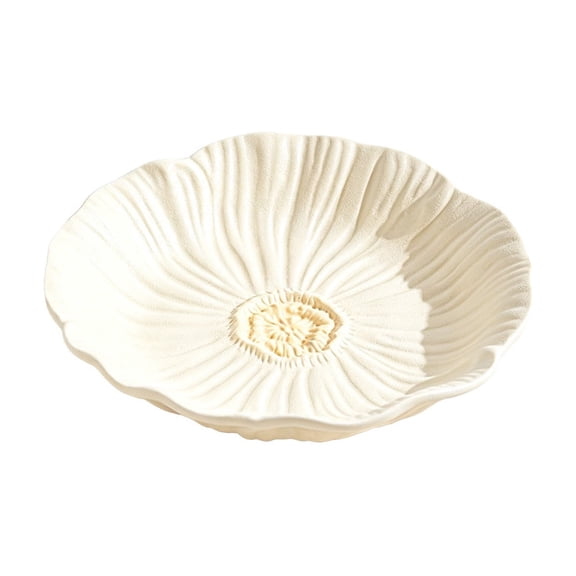 Flower Shaped Ceramic Serving Tray with Embossed Petal Design, Dishwasher Safe for Meals, Desserts and Snacks
