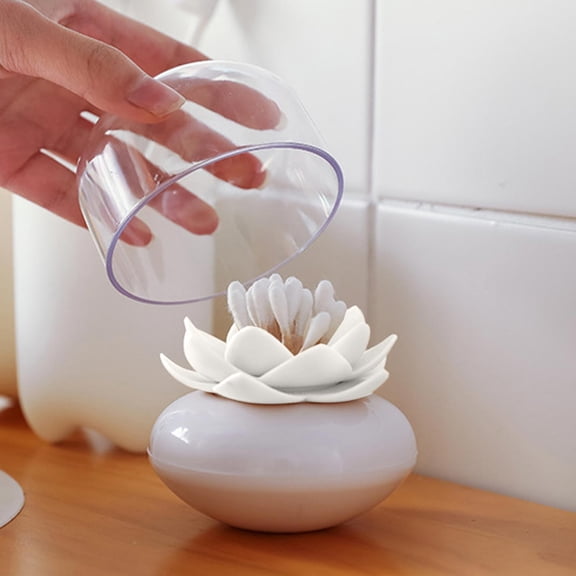 Flower Shaped Cotton Swab Holder With Lid, Toothpick Container For Bathroom Countertop, Decorative Tabletop Storage Box For Home Restaurant Hotel, Compact Q-Tip Organizer And Desk Decor