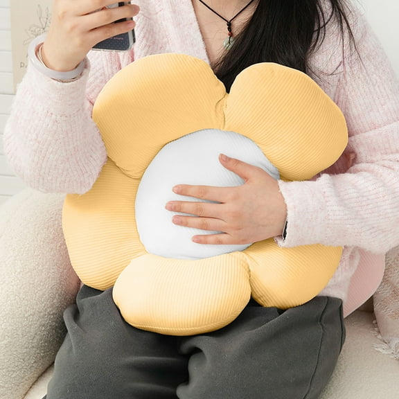 Flower Shaped Decorative Cushion Polyester Material Soft Support For Sofa Chair Back Rest Comfort Measuring 17.32x17.32x3.93 Inches (Yellow)