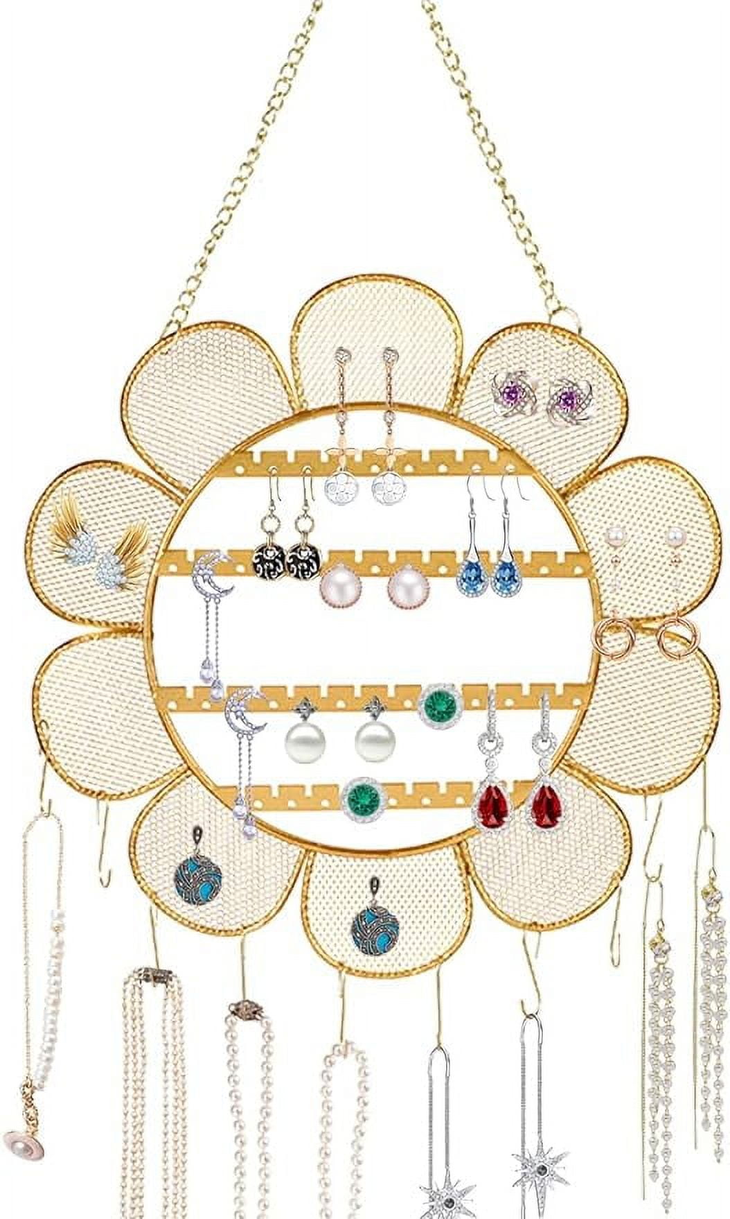 ZDWQFA Flower Shaped Earring Holder Wall Mounted Earring Rack Hanging Jewelry Organizer Wall Necklaces Storage Grid Shape Jewelry Display Stand for Stud Earring Bracelets