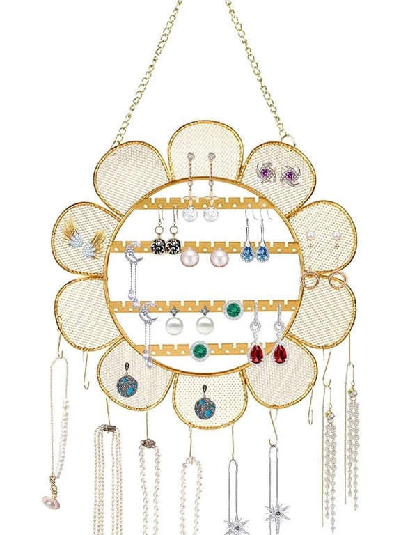 Flower Shaped Earring Holder Wall Mounted Earring Rack Hanging Jewelry Organizer Wall Necklaces Storage Grid Shape Jewelry Display Stand for Stud Earring Bracelets
