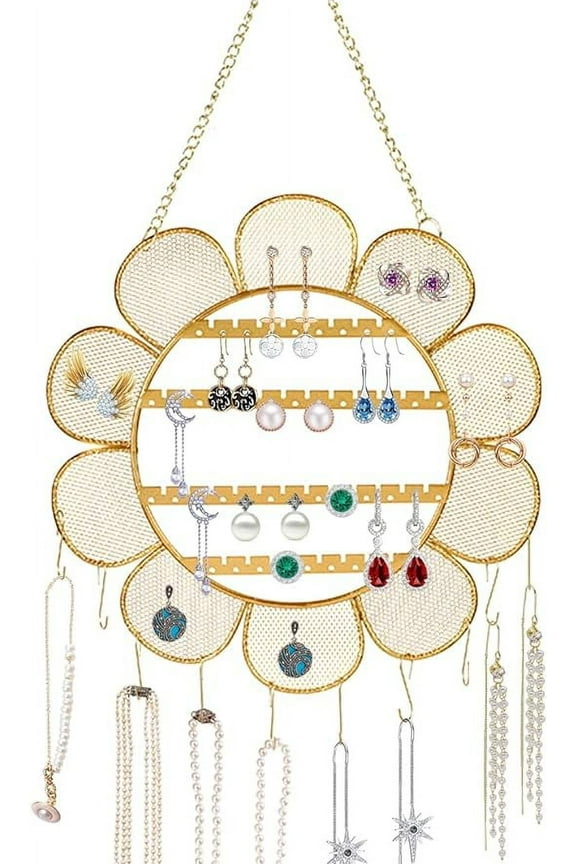 Flower Shaped Earring Holder Wall Mounted Earring Rack Hanging Jewelry Organizer Wall Necklaces Storage Grid Shape Jewelry Display Stand for Stud Earring Bracelets