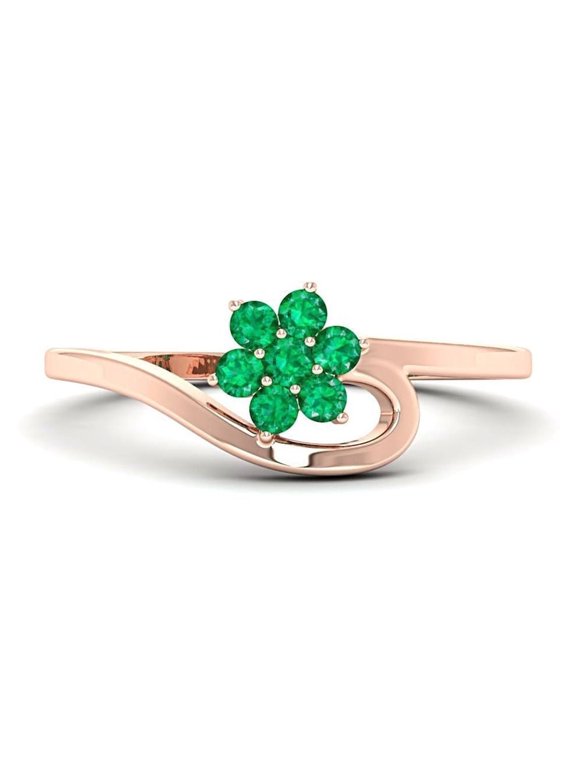 Flower Shaped Emerald Promise Ring for Beloved, Dainty 925 Sterling Silver Gold-Plated Ring, May Birthstone Minimalist Ring, Anniversary Gift for Her, Green Gemstone Ring