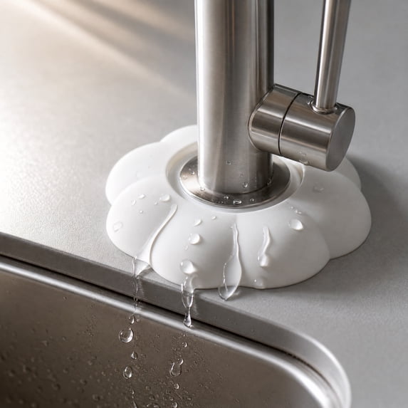 Flower Shaped Faucet Water Retaining Ring, Waterproof Splash Guard Soft Elastic Drainage Blocker, Anti Stain Countertop Accessory for Standard Kitchen Bathroom Faucets Beige