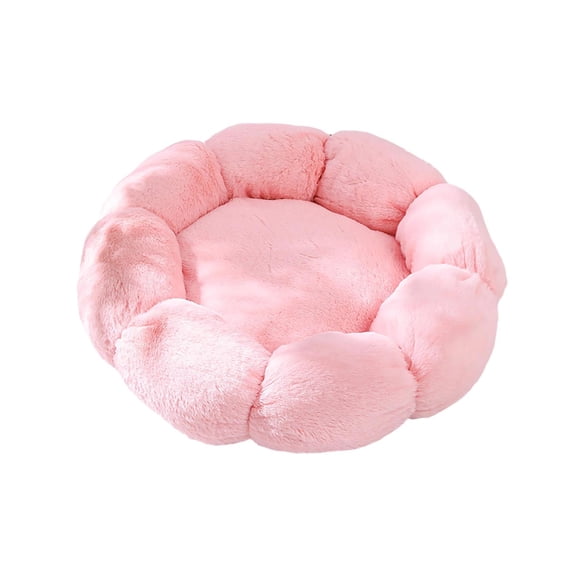 Flower Shaped Fluffy Plush Cat Bed Cushion, Raised Rim Washable Pet Sleeping Pad for Small Medium Kitten Indoor Sofa Floor Rest Supplies