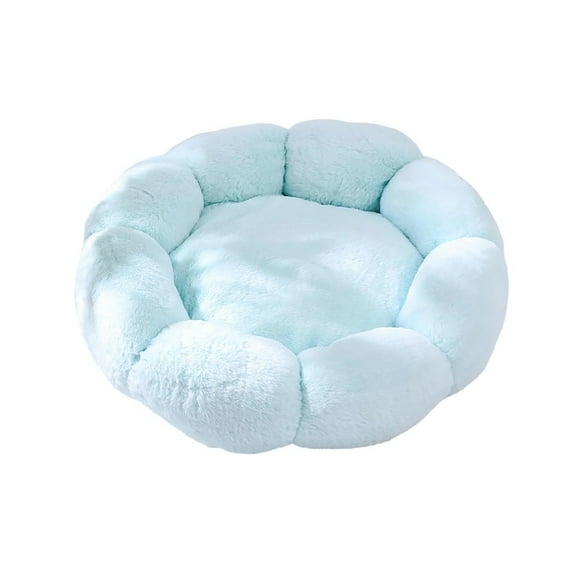 Flower Shaped Fluffy Plush Cat Bed Cushion, Raised Rim Washable Pet Sleeping Pad for Small Medium Kitten Indoor Sofa Floor Rest Supplies