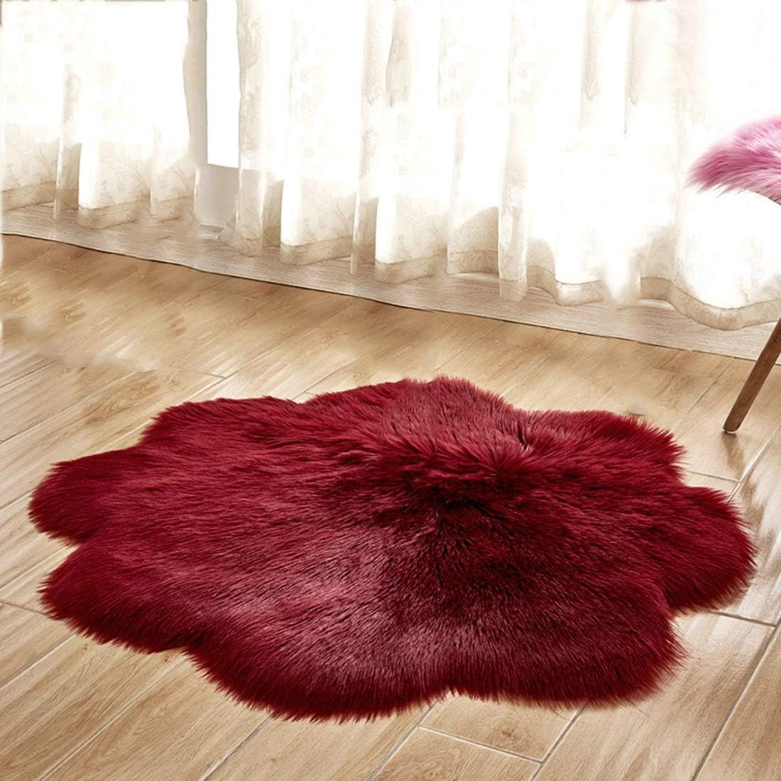 Flower Shaped Fur Rug Faux Sheepskin Rugs Shaggy Area Rug Chair Cover ...
