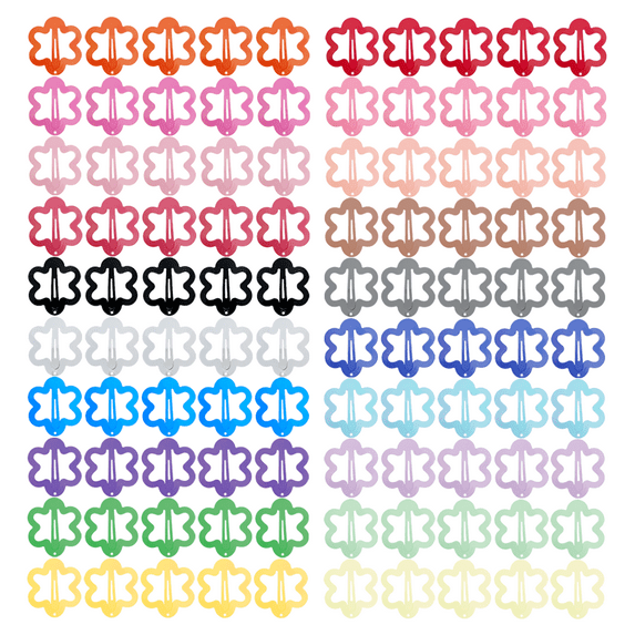 Flower-Shaped Hair Clips, ECADY (100-Pack 20-Colors) Metal Snap Barrettes for Girls, Women, Kids, for Holding & Decorating Hairstyles