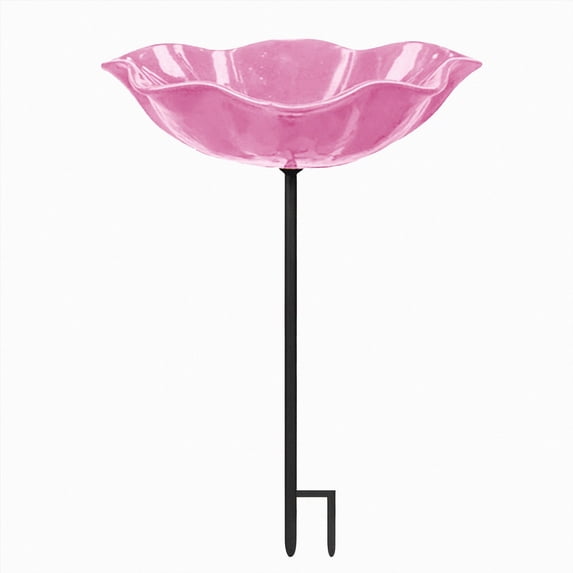 Flower Shaped Metal Bird Bath Stake Multicolor Garden Bird Feeder Bowl Outdoor Yard Lawn Decorative Bird Water Station