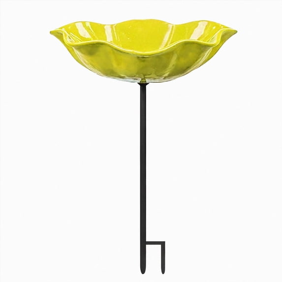 Flower Shaped Metal Bird Bath Stake Multicolor Garden Bird Feeder Bowl Outdoor Yard Lawn Decorative Bird Water Station