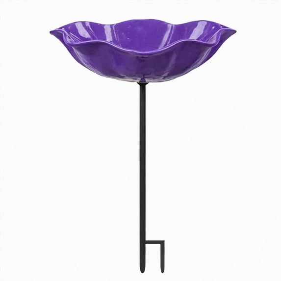 Flower Shaped Metal Bird Bath Stake Multicolor Garden Bird Feeder Bowl Outdoor Yard Lawn Decorative Bird Water Station