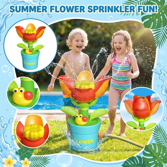 Flower Shaped Outdoor Water Sprinkler, 8.26 Inch Garden Spray Toy with Rotating Water Spout, Summer Backyard Water Play Sprinkler for Lawn and Yard