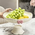 thumbnail image 1 of Flower Shaped Pedestal Fruit Bowl with Bow Detail Decorative Centerpiece Candy Snack Serving Tray for Coffee Table Home Decor, 1 of 6