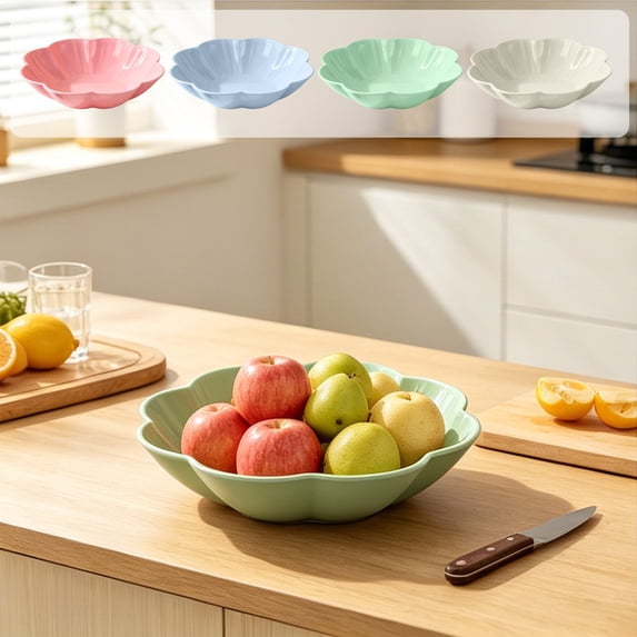 Flower Shaped Plastic Serving Bowl, Multi Use Fruit Candy Snack Tray, Cute Dessert Display for Home Office Coffee Table, Party Serving Platter, Green