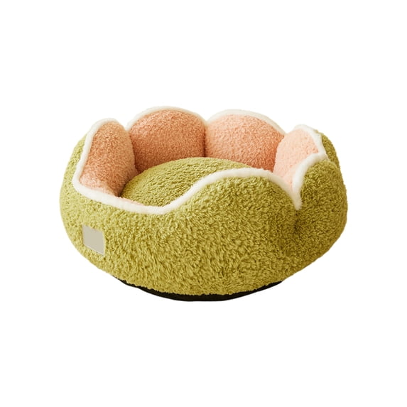Flower-Shaped Plush Pet Bed, Semi-Enclosed Pet House Calming Nest Cat Bed Dog Bed with Washable Cushion for Cats & Small Dogs