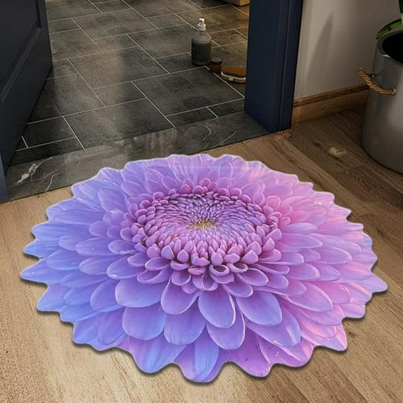 Flower Shaped Polyester Non-Slip Floor Mat 24x24in, Diatomite Bathroom Doormat Water Absorbent Entryway Rug(Pink)
