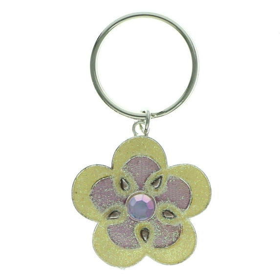 Flower Shaped Rhinestone Accented Split-Ring Key Chain