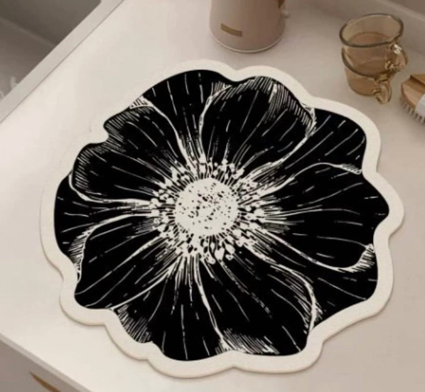 Flower Shaped Rose Kitchen Drain Mat - Absorbent Diatom Mud Insulation ...