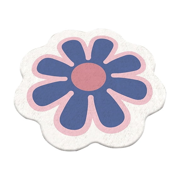 Flower Shaped Rug, Large Daisy Area Rug, Soft Washable Carpet for Bathroom Kitchen Blue