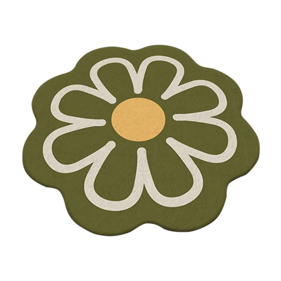 Flower Shaped Rug, Large Daisy Area Rug, Soft Washable Carpet for Bathroom Kitchen Green