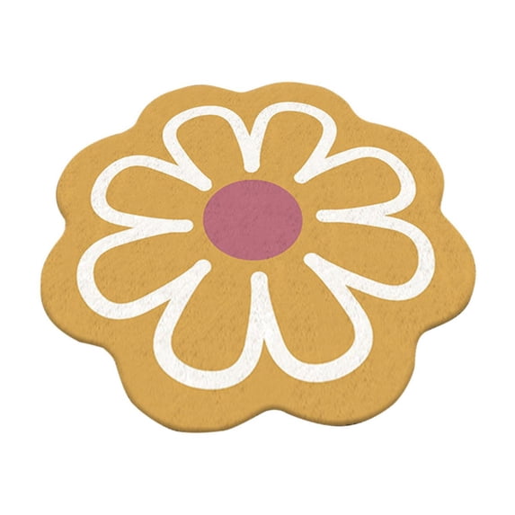 Flower Shaped Rug for Girls Bedroom, Large Daisy Area Rug, Soft Washable Carpet for Dorm Room Decor Yellow