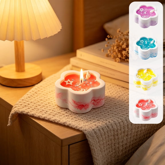 Flower Shaped Scented Candle in Plaster Jar for Home Decor and Holiday Gift Giving