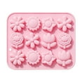 thumbnail image 1 of Flower-Shaped Silicone Baking Mold - 12-Cavity Non-Stick Tray for Fondant, Cake, and Chocolate - Pink, 1 of 5