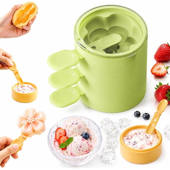 Flower Shaped Silicone Ice Cream Mold-Fun Flower Ice Cream Mold, Reusable Popsicle Maker with Lid, Stackable Reusable Ice Cream Maker Cups, Easy Release Ice Pop Molds (3PCSC Peach Blossom)