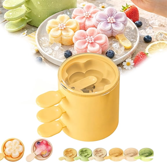 Flower Shaped Silicone Ice Cream Mold, Reusable DIY Popsicle Molds,Non-Stick Easy Release Food-Grade DIY Treats Maker,for Homemade Frozen Desserts (A)