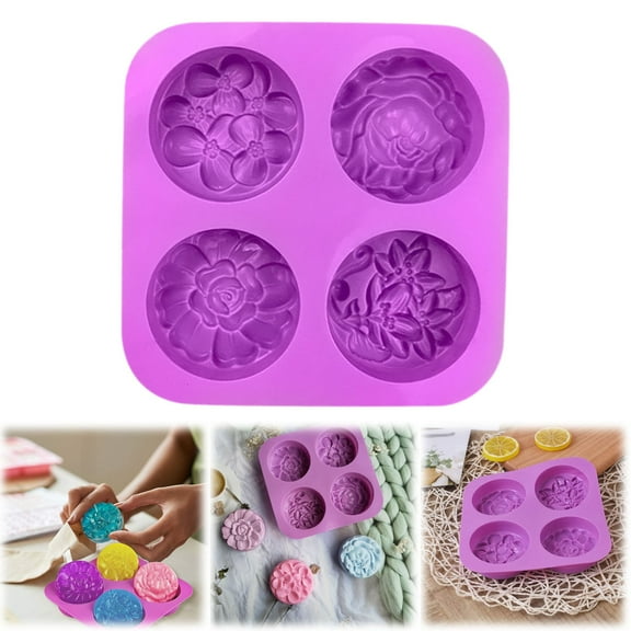 Flower Shaped Silicone Soap Mold - 4 Cavity Rose Hydrangea Design, for Homemade Soap Jelly Cheesecake, Non Stick Reusable, Baking Resin Craft