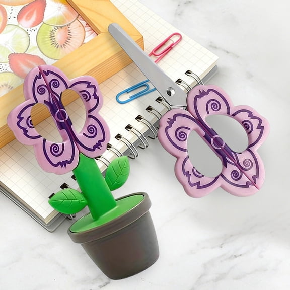 Flower Shaped Standing Scissors Cute Cartoon Student Craft Scissors with Storage Case