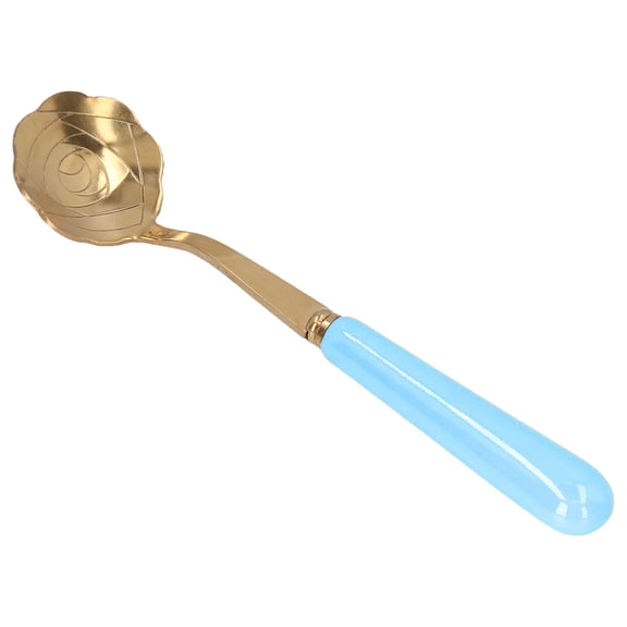 Flower Shaped Teaspoon Stainless Steel Tea Coffee Stirring Spoon Tableware Drinking Teaspoon for Cake Ice Cream Dessert [Blue]