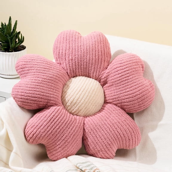 Flower Shaped Throw Pillow, 19.7" Pink Cute Decorative Seat Cushion for Bed Floor Couch Chair